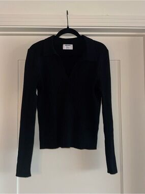 Old Navy Black Ribbed Knit Polo Top